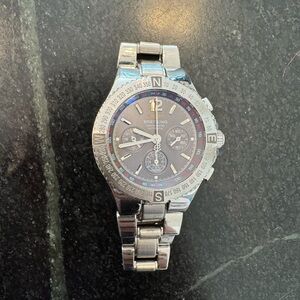 Breitling Silver and Black Chronograph Watch